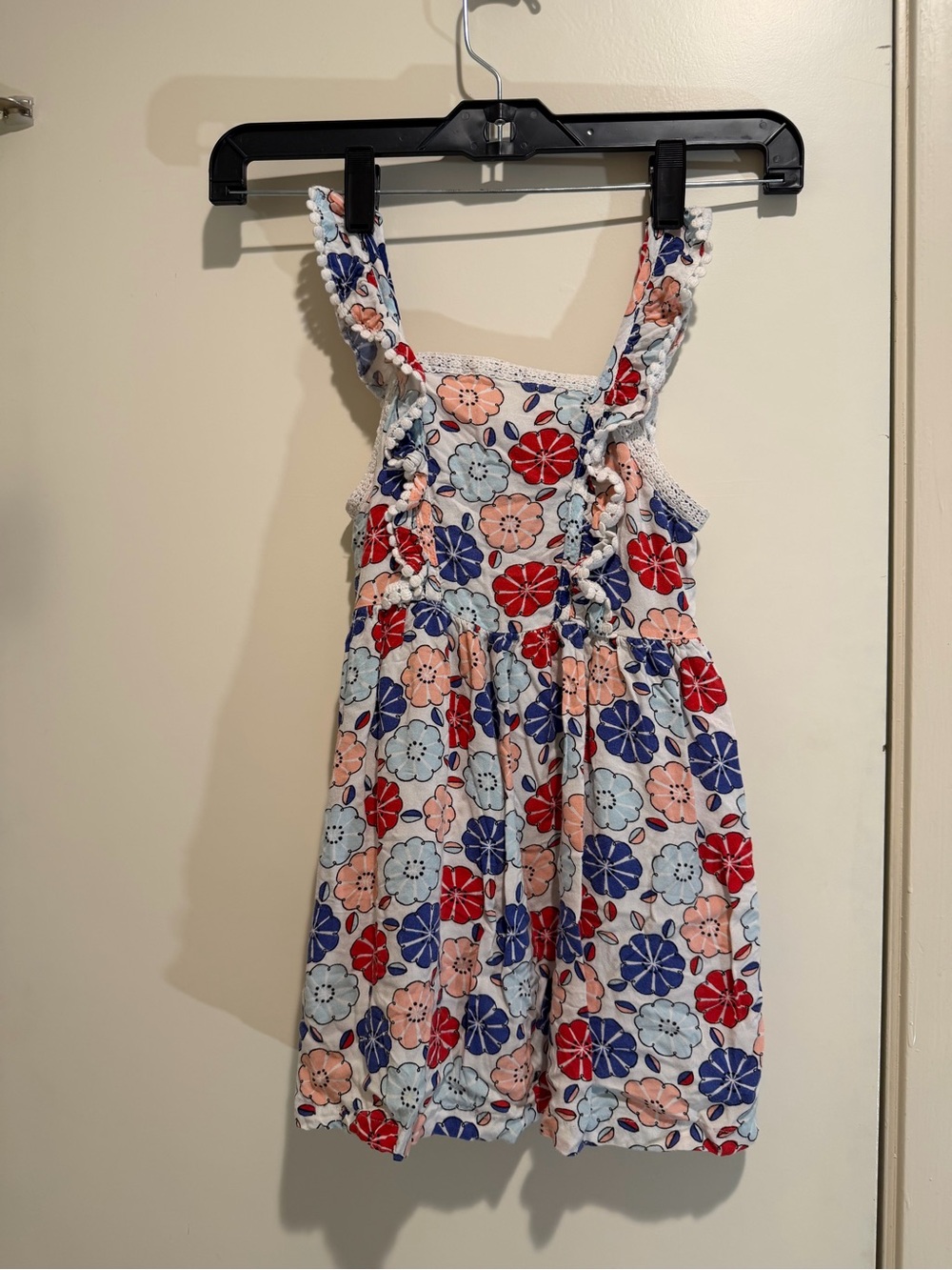 Genuine Kids from OshKosh Floral Sundress Size 4T Red White Blue Pom Pom